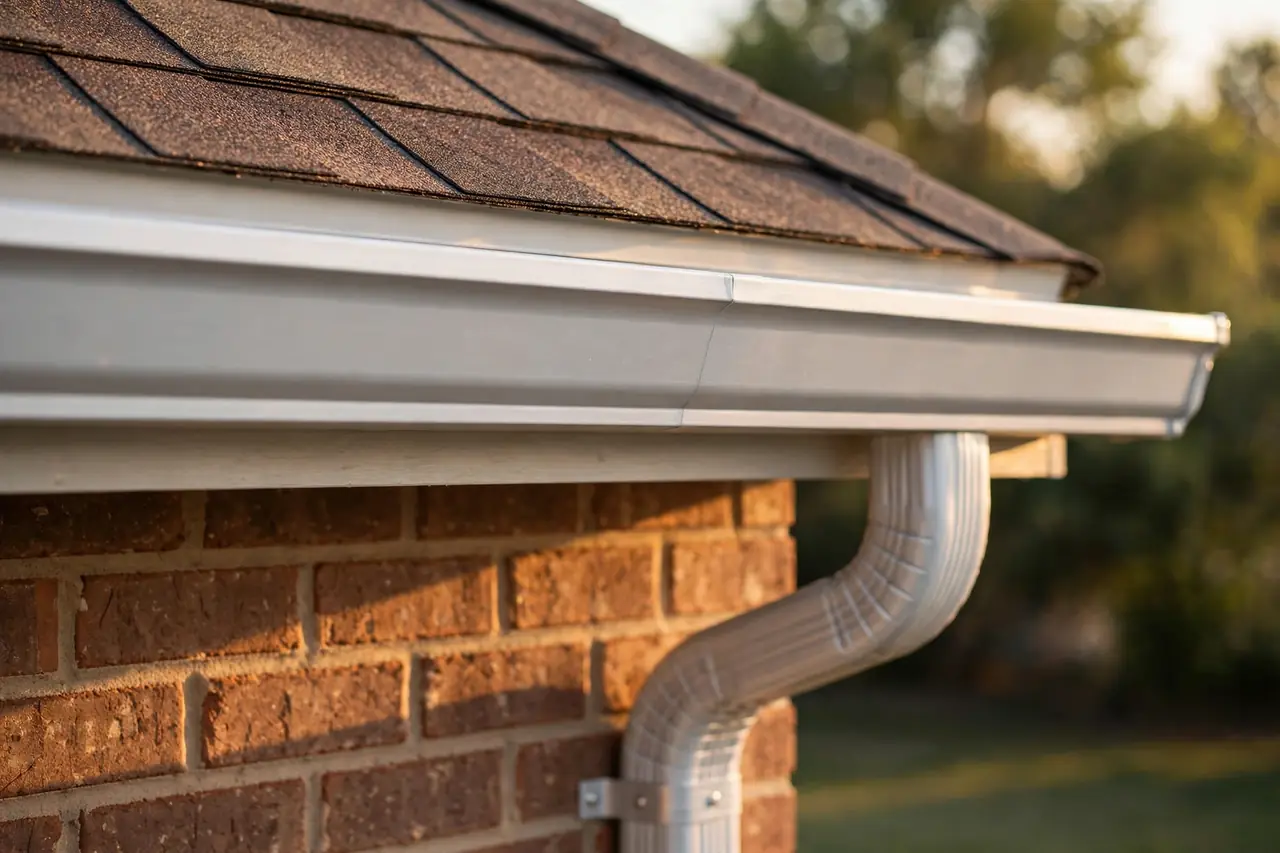 Seamless aluminum gutters on a Texas brick home